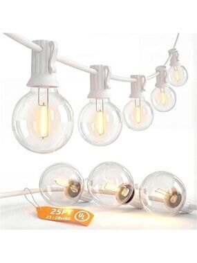 25FT G40 LED White Outdoor String Lights,White Patio Lights with 25 Shatterproof